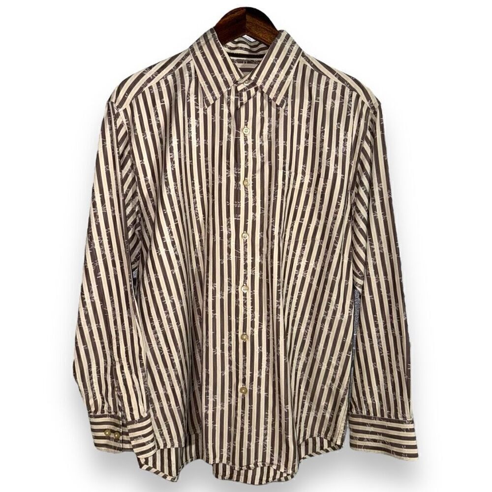 Tommy Bahama Tan Striped Silk L/S Button Down Shirt Size M
